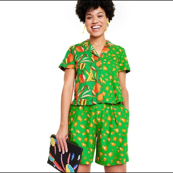 Tabitha Brown for target green and orange animal print Button Down Top NWT - Picture 3 of 4